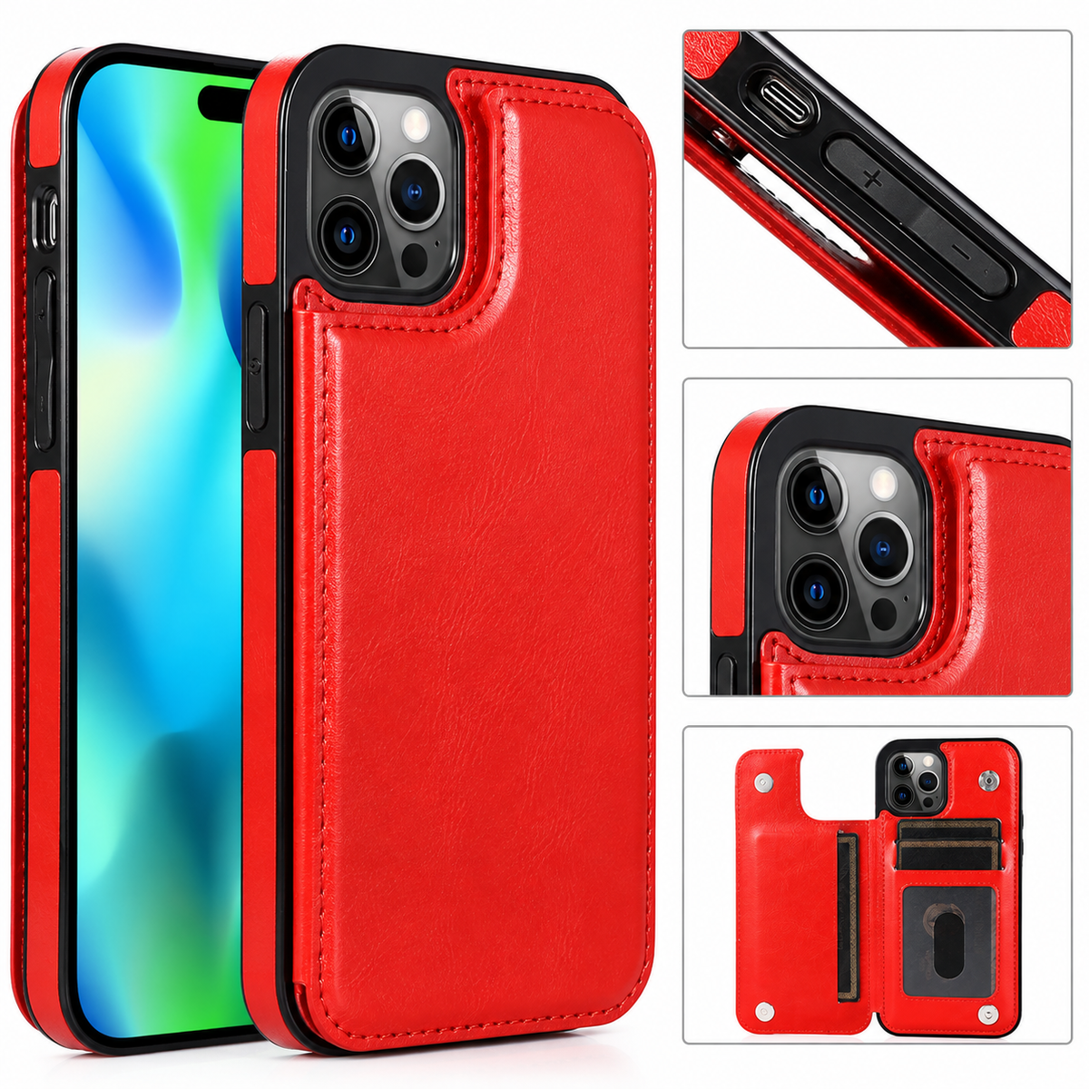 Premium iPhone Case Flip Wallet MagSafe Compatible Leather RFID Blocking Card Holder Magnetic Closure Shockproof Protective Cover Camera Lens Protection Stand Function