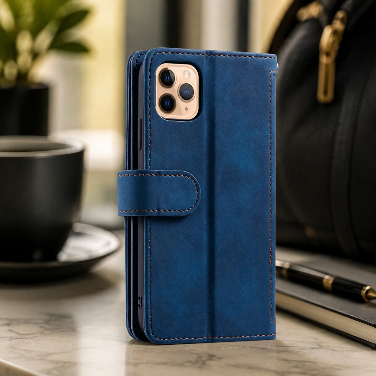 Premium iPhone Case Flip Wallet MagSafe Compatible Leather Zipper Card Holder Shockproof Protective Cover Strap Stand Function Camera Lens Protection