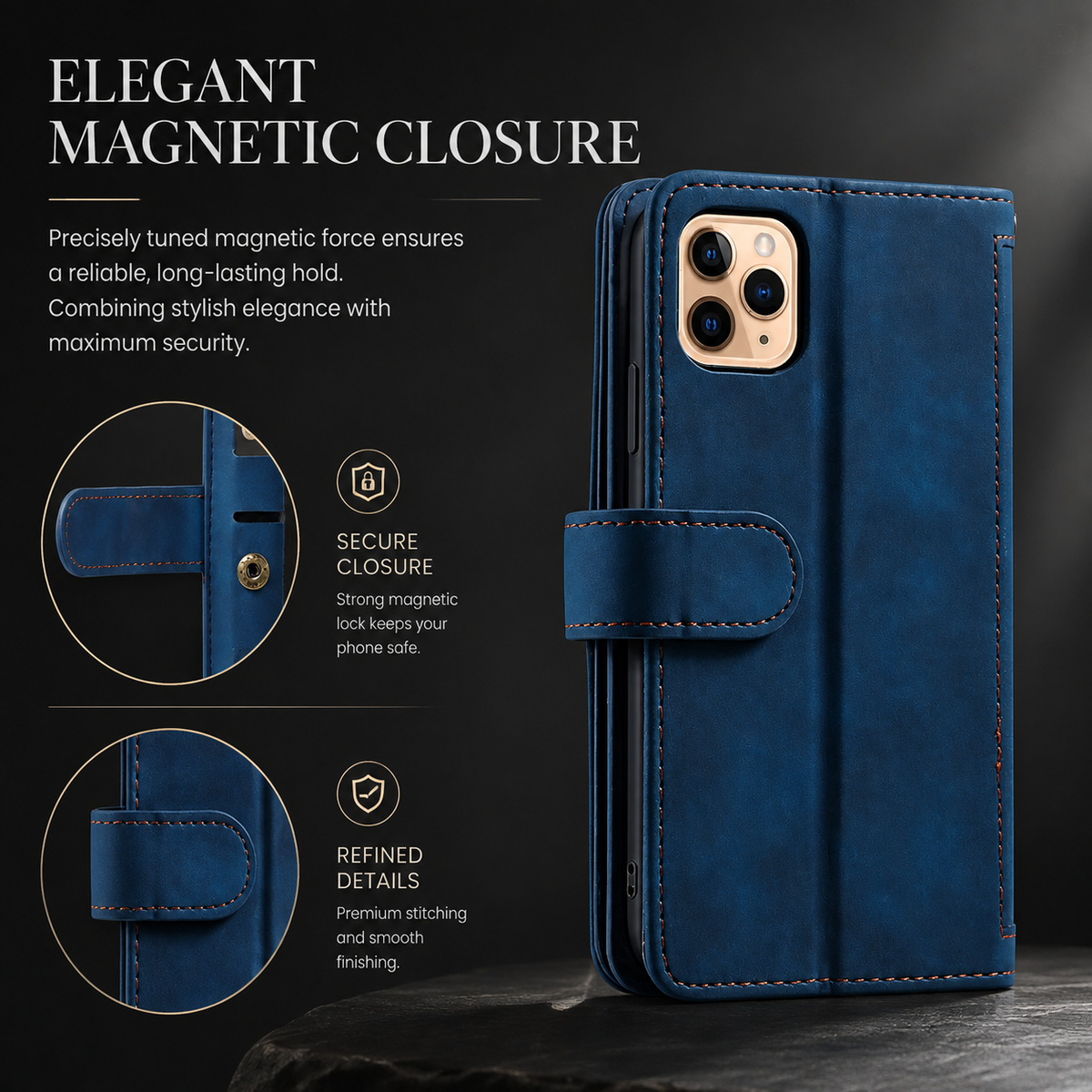 Premium iPhone Case Flip Wallet MagSafe Compatible Leather Zipper Card Holder Shockproof Protective Cover Strap Stand Function Camera Lens Protection
