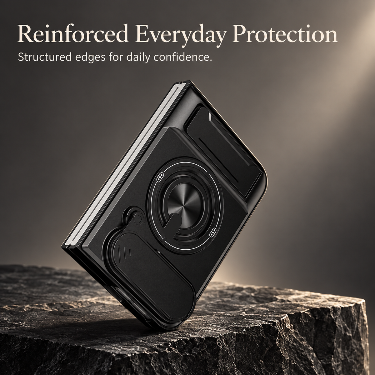 Premium iPhone Case Foldable Armor Slide Camera Lens Protector Magnetic Car Holder Ring Stand Shockproof PC TPU Tough Protective Cover Case Design