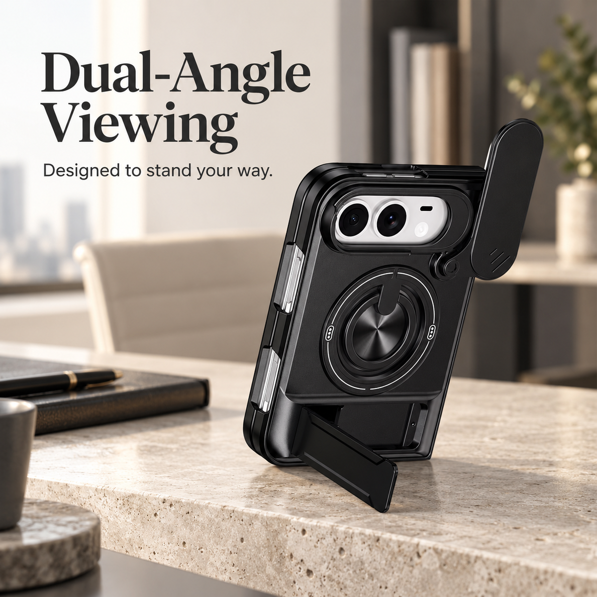 Premium iPhone Case Foldable Armor Slide Camera Lens Protector Magnetic Car Holder Ring Stand Shockproof PC TPU Tough Protective Cover Case Design
