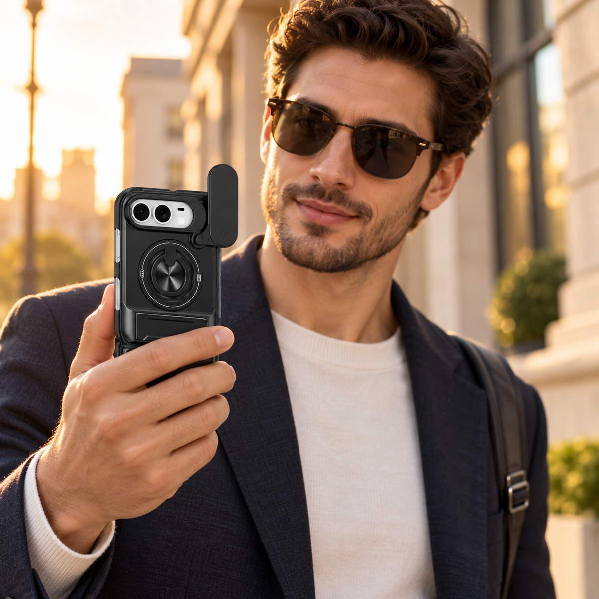 Premium iPhone Case Foldable Armor Slide Camera Lens Protector Magnetic Car Holder Ring Stand Shockproof PC TPU Tough Protective Cover Case Design