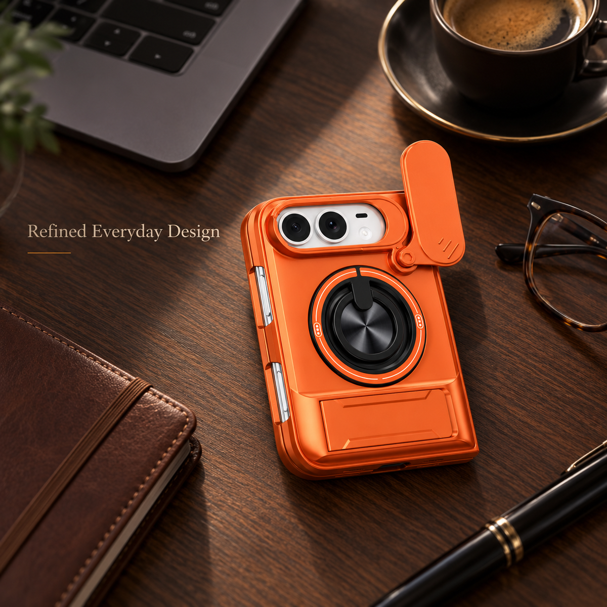 Premium iPhone Case Foldable Armor Slide Camera Lens Protector Magnetic Car Holder Ring Stand Shockproof PC TPU Tough Protective Cover Case Design