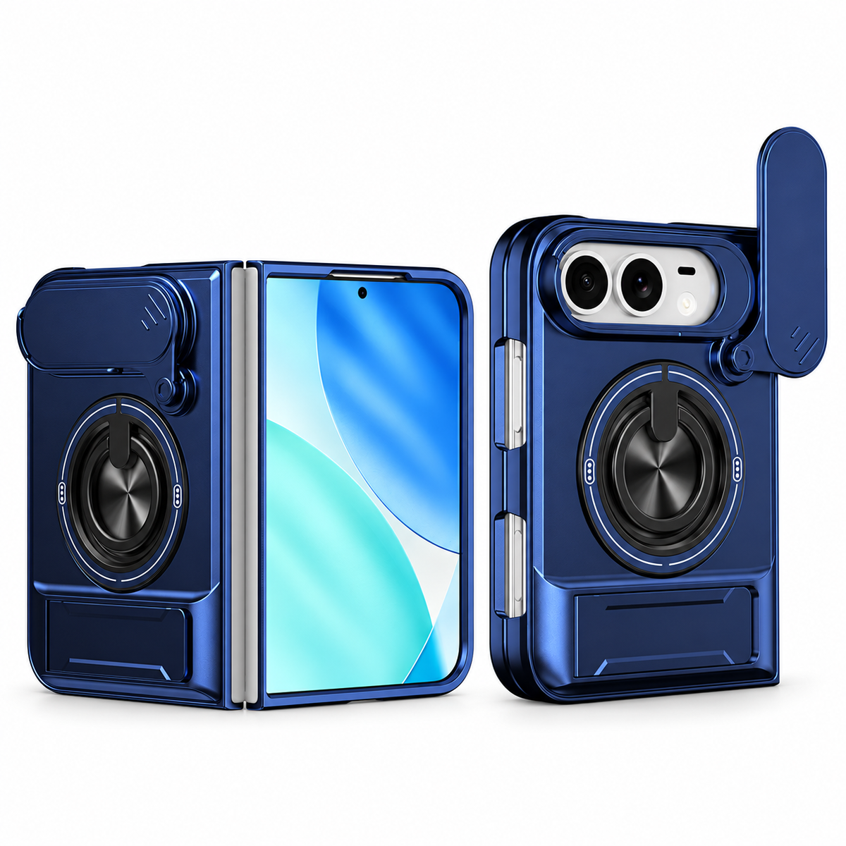 Premium iPhone Case Foldable Armor Slide Camera Lens Protector Magnetic Car Holder Ring Stand Shockproof PC TPU Tough Protective Cover Case Design