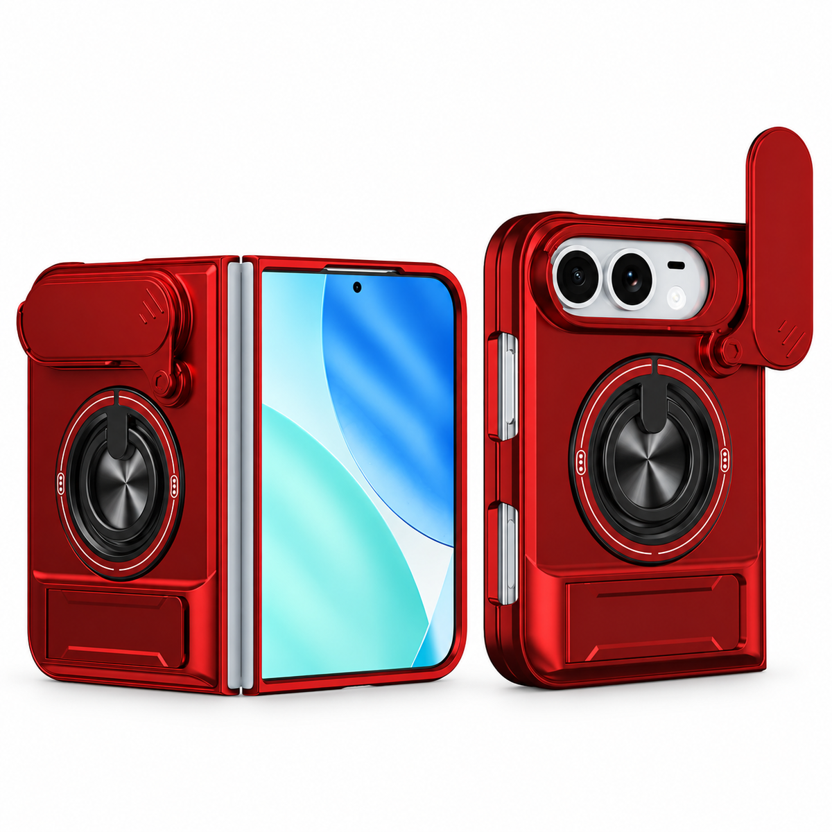 Premium iPhone Case Foldable Armor Slide Camera Lens Protector Magnetic Car Holder Ring Stand Shockproof PC TPU Tough Protective Cover Case Design