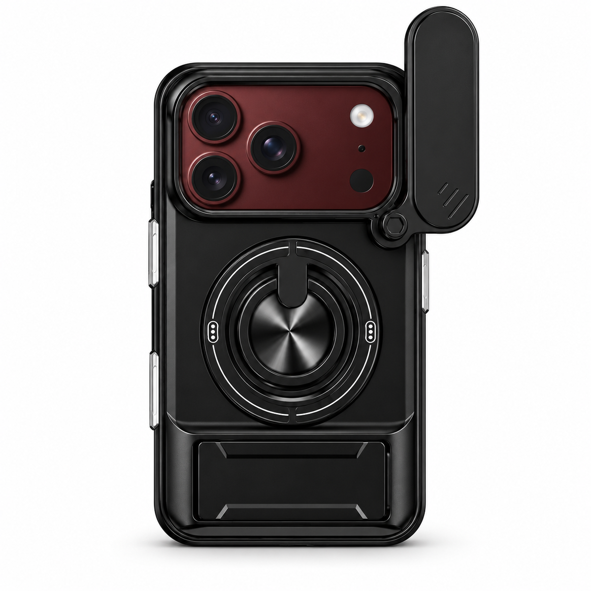 Premium iPhone Case Foldable Armor Slide Camera Lens Protector Magnetic Car Holder Ring Stand Shockproof PC TPU Tough Protective Cover Case Design