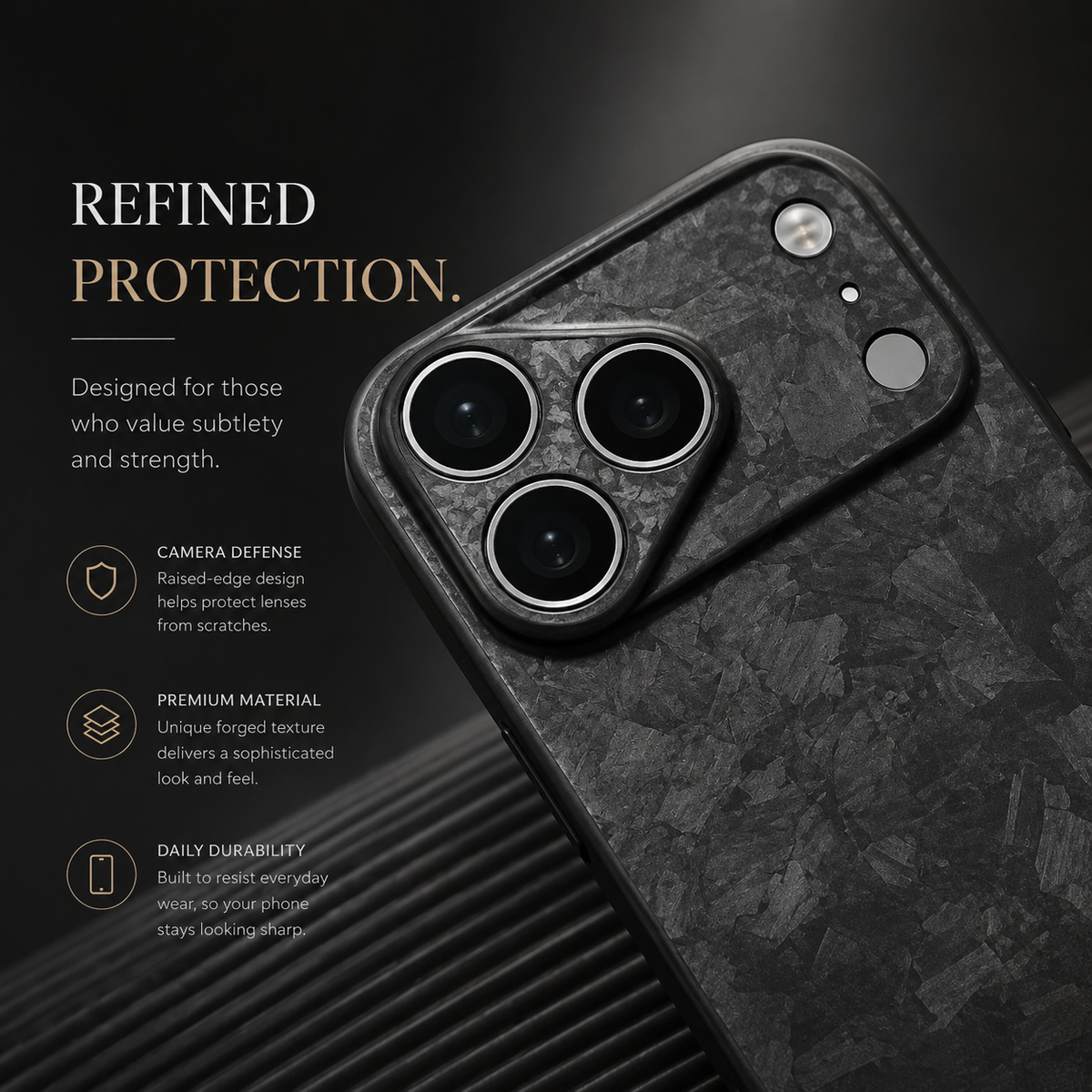 Premium iPhone Case Forged Carbon Fiber Ultra Thin Lightweight Protective Cover Anti Fingerprint Anti Scratch Non Slip Slim Matte Glossy Tough Hard Shell