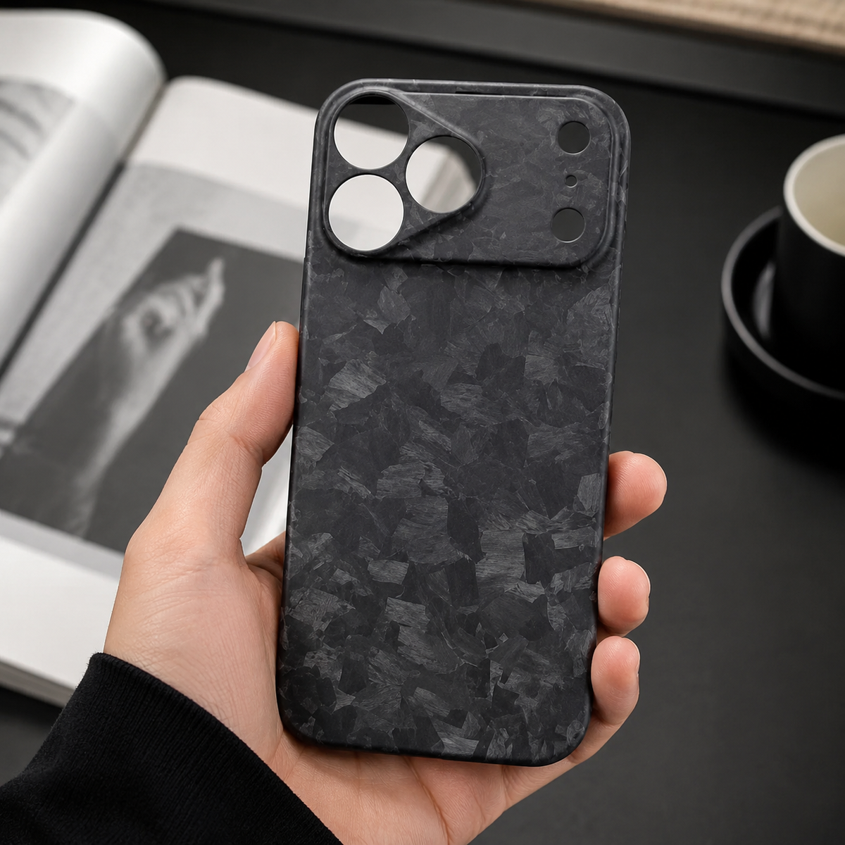 Premium iPhone Case Forged Carbon Fiber Ultra Thin Lightweight Protective Cover Anti Fingerprint Anti Scratch Non Slip Slim Matte Glossy Tough Hard Shell