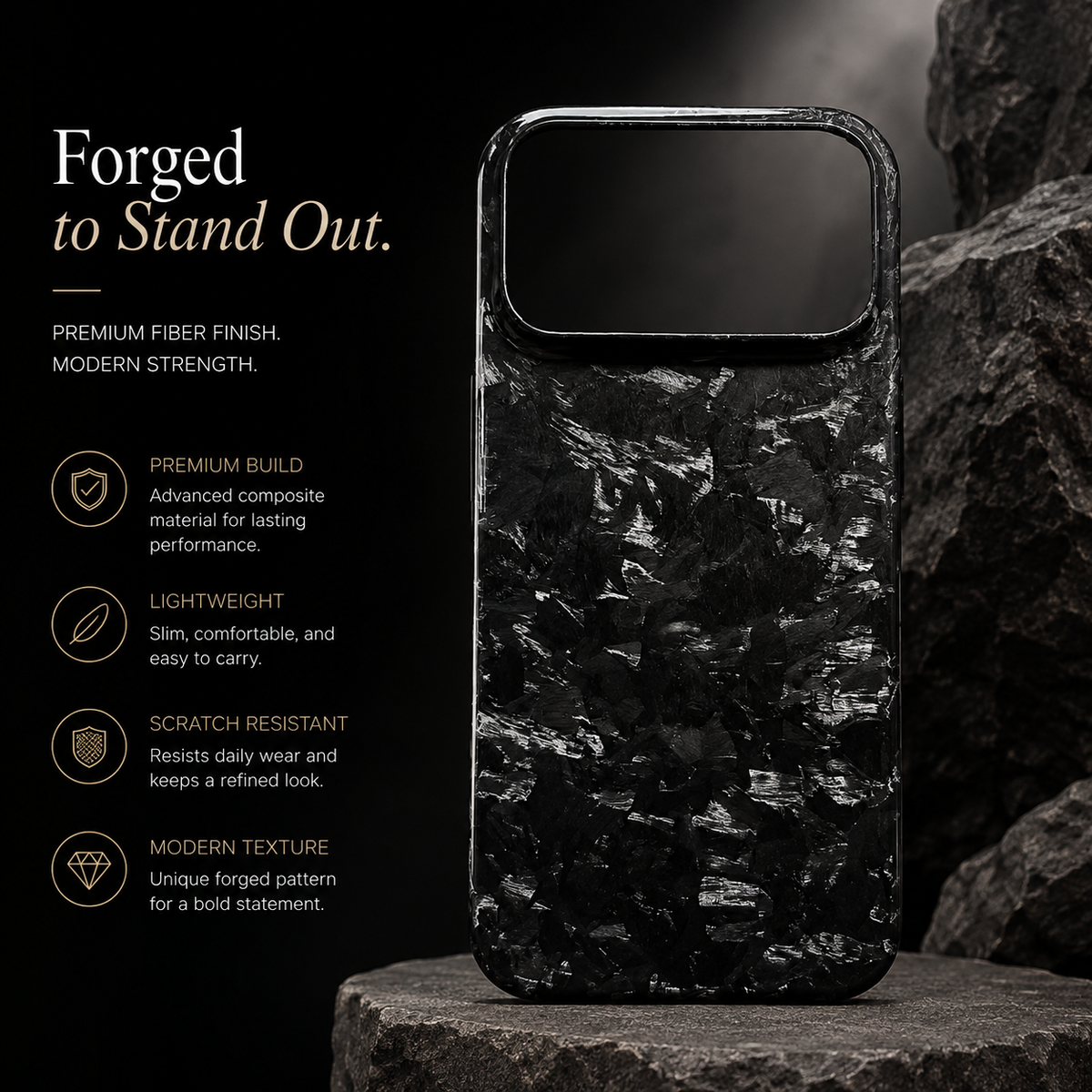 Premium iPhone Case Forged Carbon Fiber Ultra Thin Lightweight Protective Cover Anti Fingerprint Anti Scratch Non Slip Slim Matte Glossy Tough Hard Shell