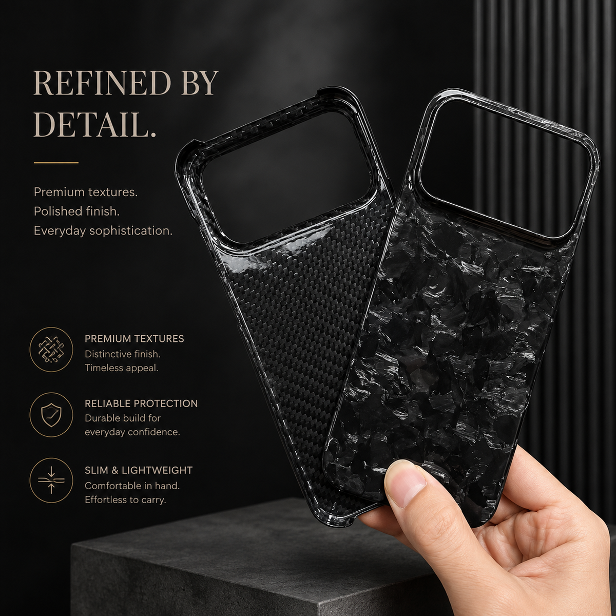 Premium iPhone Case Forged Carbon Fiber Ultra Thin Lightweight Protective Cover Anti Fingerprint Anti Scratch Non Slip Slim Matte Glossy Tough Hard Shell