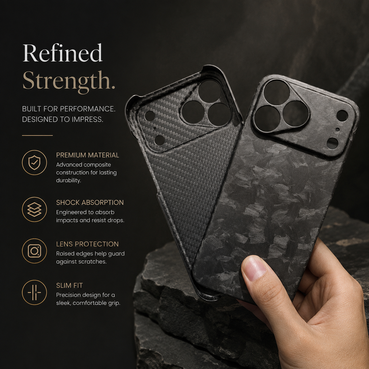 Premium iPhone Case Forged Carbon Fiber Ultra Thin Lightweight Protective Cover Anti Fingerprint Anti Scratch Non Slip Slim Matte Glossy Tough Hard Shell