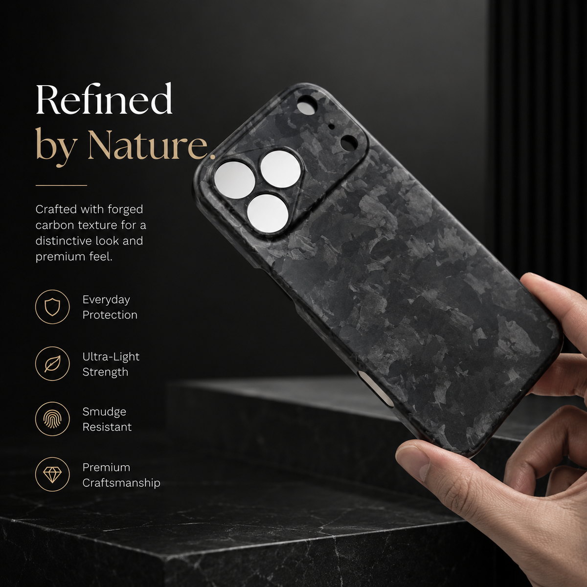 Premium iPhone Case Forged Carbon Fiber Ultra Thin Lightweight Protective Cover Anti Fingerprint Anti Scratch Non Slip Slim Matte Glossy Tough Hard Shell