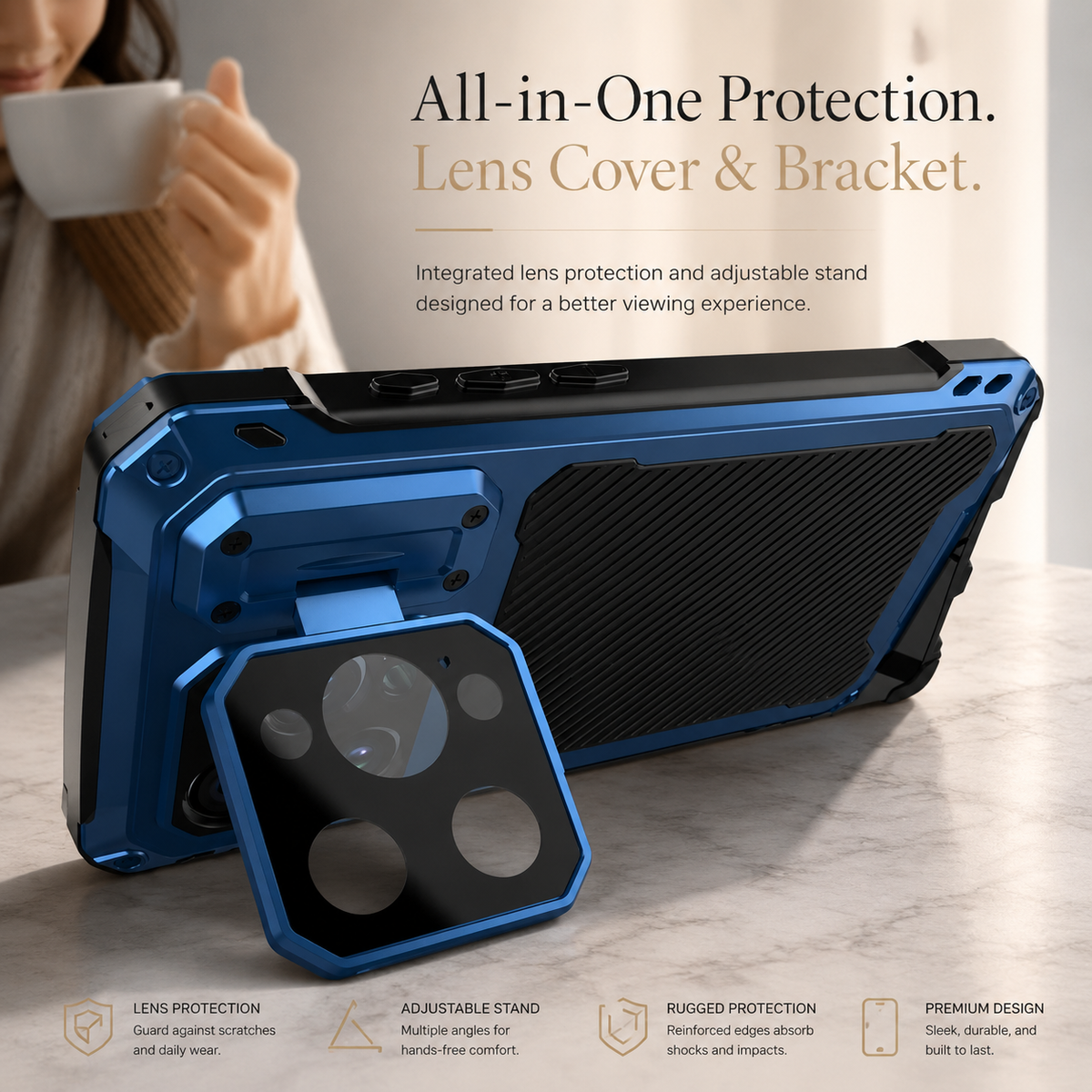 Premium iPhone Case Full Body Rugged Shockproof Protective Cover Screen Protector Sliding Camera Guard Kickstand Anti Slip Heavy Duty Reinforced Armor