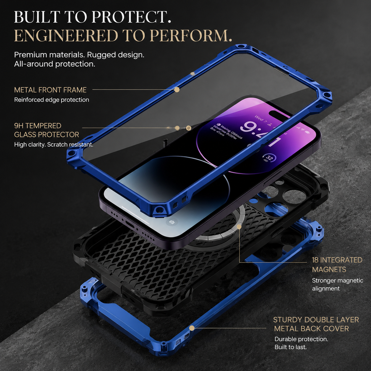 Premium iPhone Case Full Body Rugged Shockproof Protective Cover Screen Protector Sliding Camera Guard Kickstand Anti Slip Heavy Duty Reinforced Armor