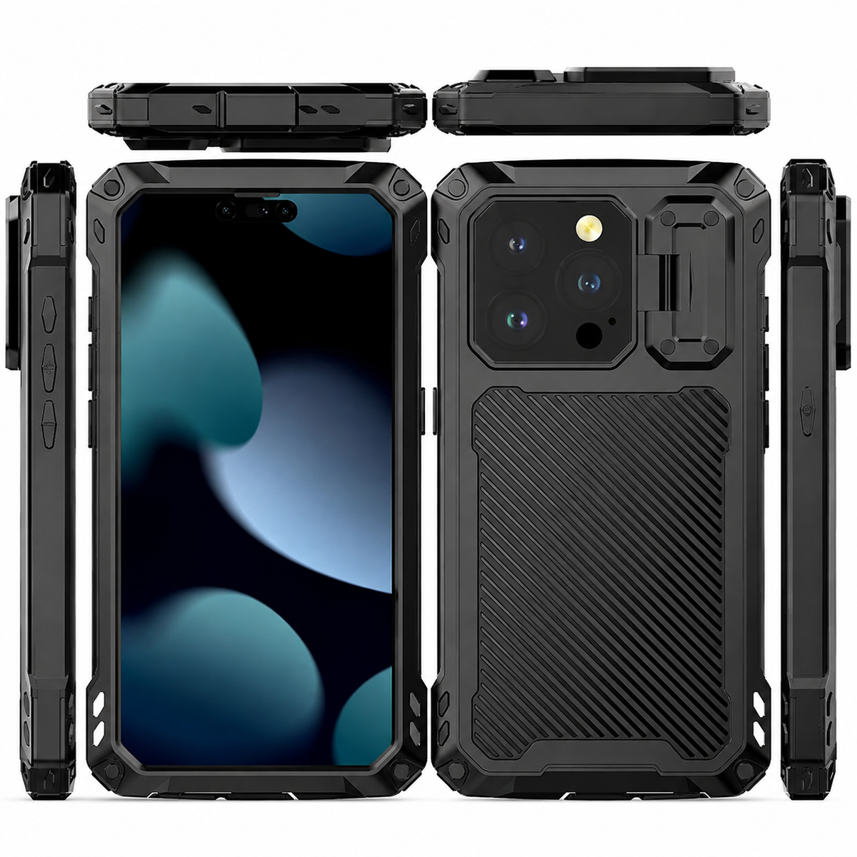 Premium iPhone Case Full Body Rugged Shockproof Protective Cover Screen Protector Sliding Camera Guard Kickstand Anti Slip Heavy Duty Reinforced Armor
