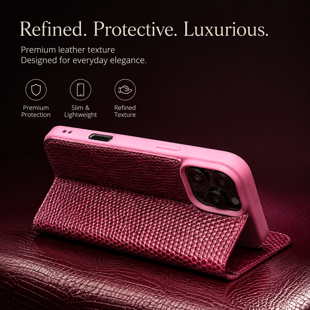 Premium iPhone Case Genuine Cowhide Leather Flip Cover Crocodile Grain Wallet Card Holder Magnetic Closure Shockproof Full Protection Slim Design