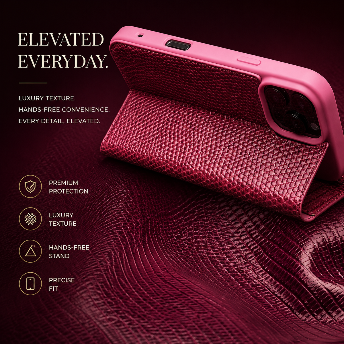Premium iPhone Case Genuine Cowhide Leather Flip Cover Crocodile Grain Wallet Card Holder Magnetic Closure Shockproof Full Protection Slim Design