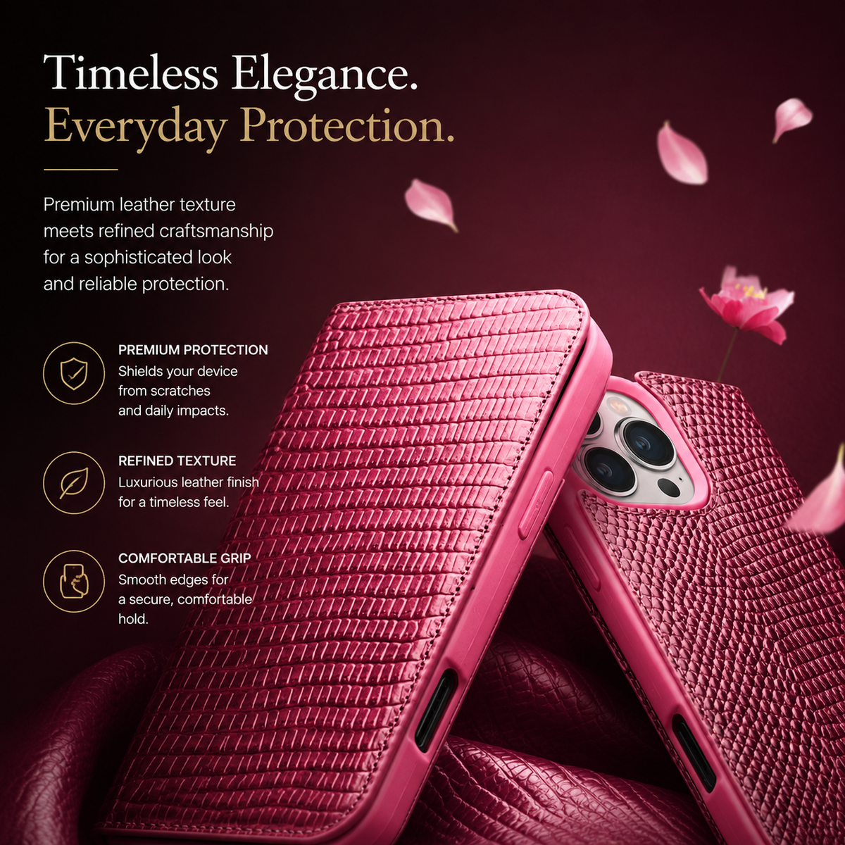 Premium iPhone Case Genuine Cowhide Leather Flip Cover Crocodile Grain Wallet Card Holder Magnetic Closure Shockproof Full Protection Slim Design