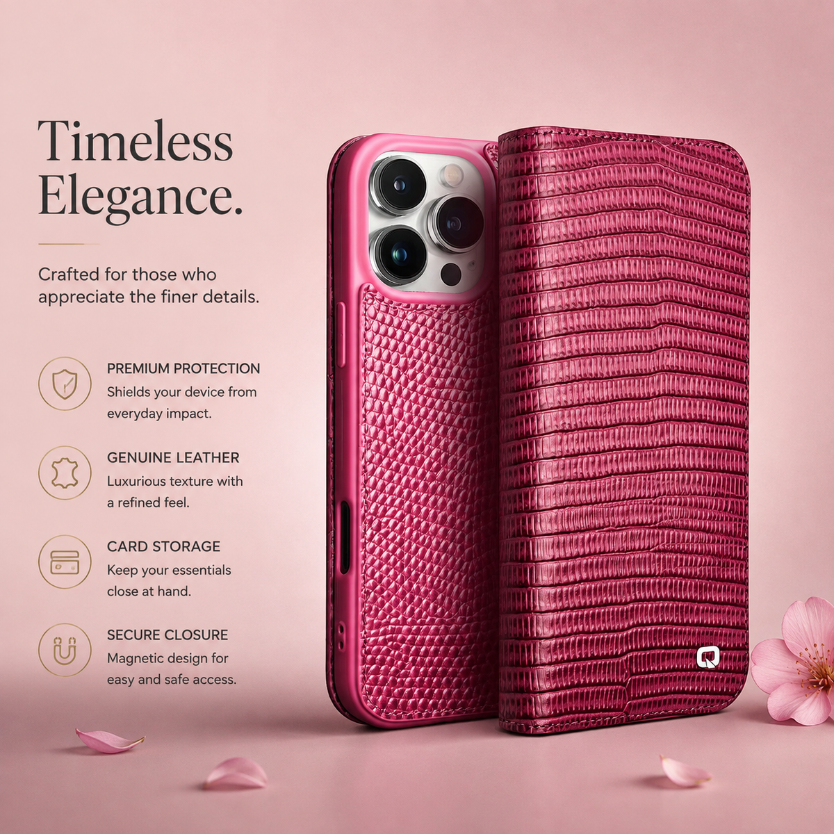 Premium iPhone Case Genuine Cowhide Leather Flip Cover Crocodile Grain Wallet Card Holder Magnetic Closure Shockproof Full Protection Slim Design