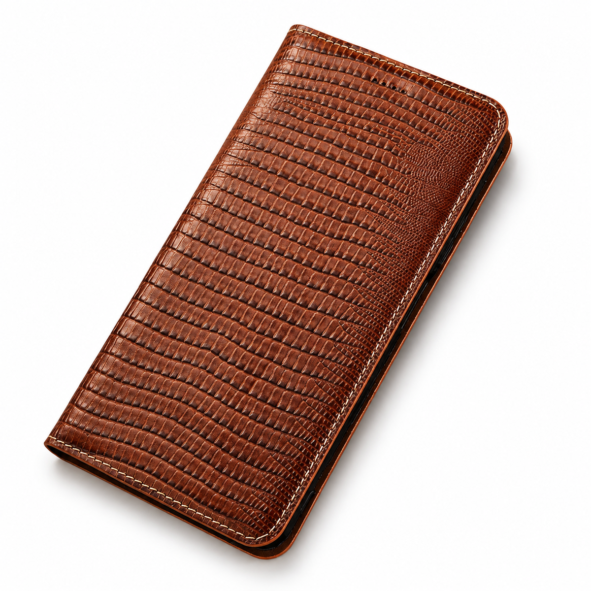 Premium iPhone Case Genuine Cowhide Leather Flip Cover Crocodile Grain Wallet Card Holder Magnetic Closure Shockproof Full Protection Slim Design