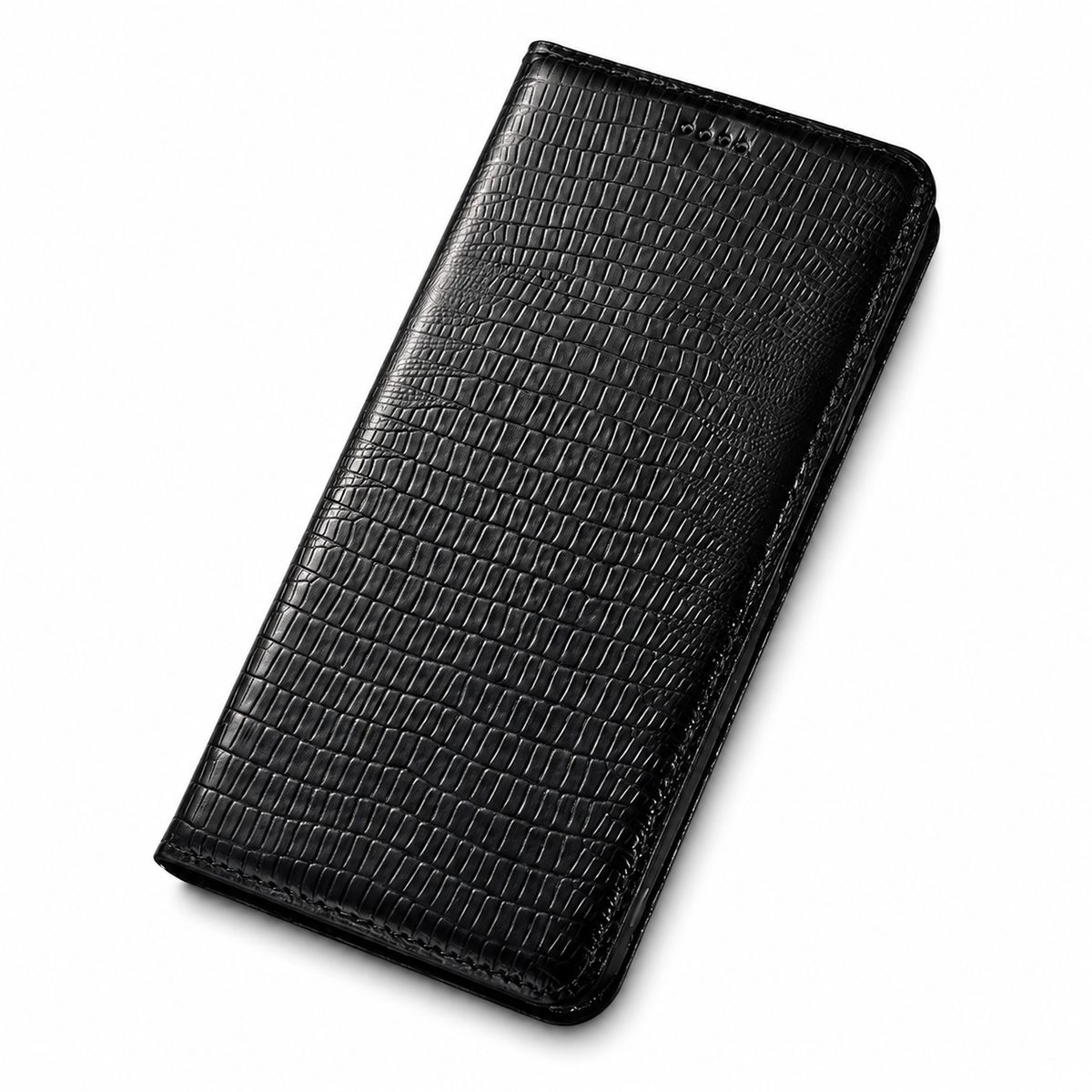 Premium iPhone Case Genuine Cowhide Leather Flip Cover Crocodile Grain Wallet Card Holder Magnetic Closure Shockproof Full Protection Slim Design