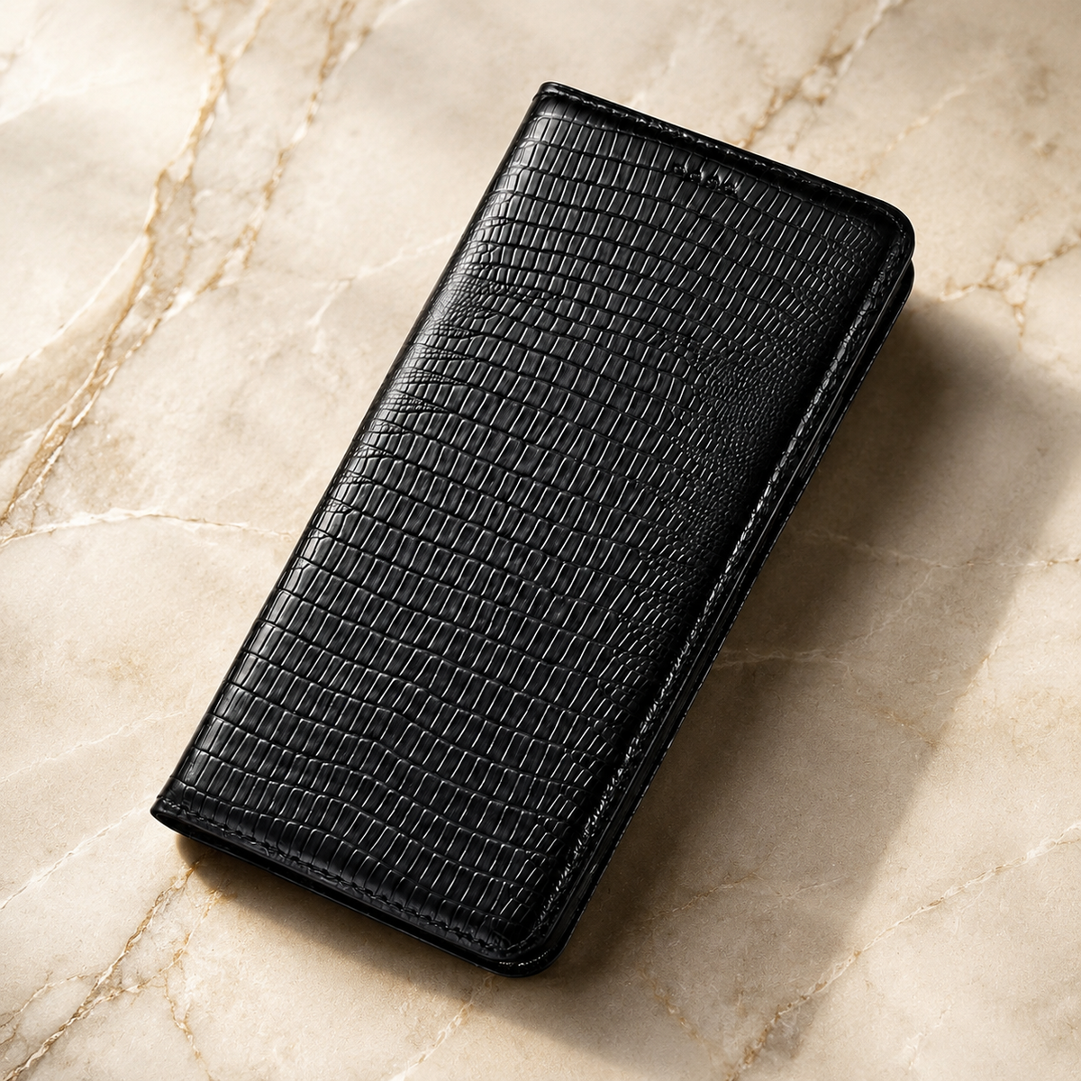 Premium iPhone Case Genuine Cowhide Leather Flip Cover Crocodile Grain Wallet Card Holder Shockproof Full Protection Slim Magnetic Closure Stand Design