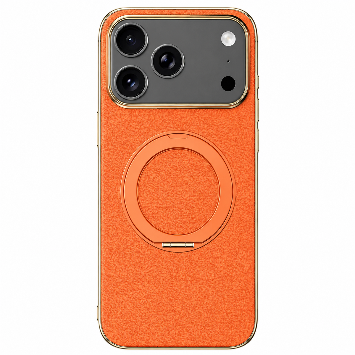 Premium iPhone Case Genuine Cowhide Leather Magnetic Ring Kickstand Shockproof Protective Cover PC TPU Camera Lens Protection 360 Rotating Non Slip Slim