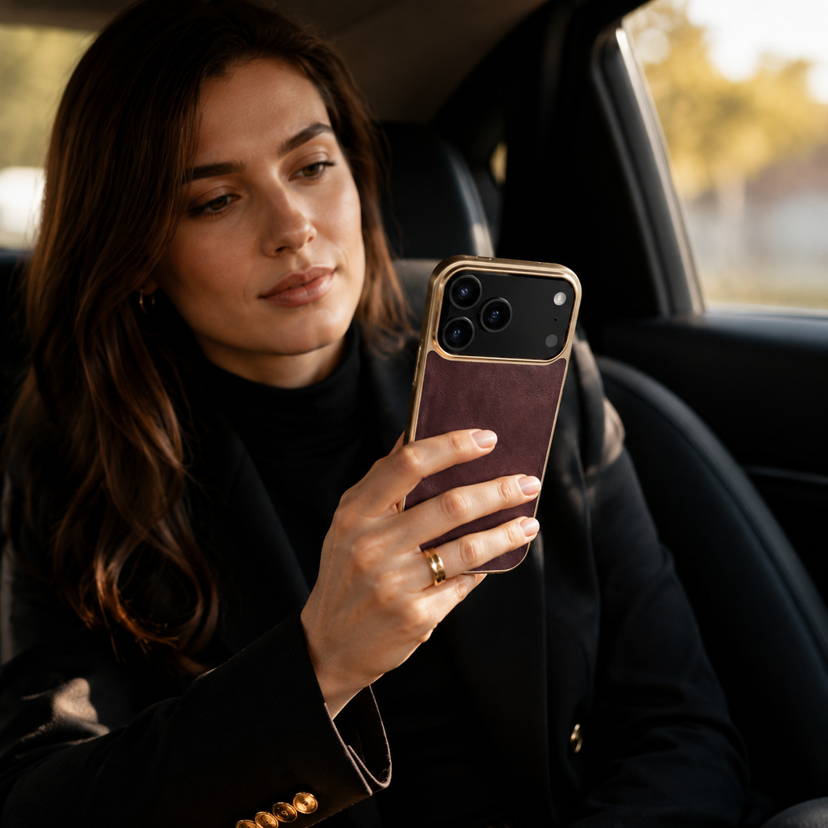 Premium iPhone Case Genuine Cowhide Leather Protective Cover Plated Edge Anti Scratch Non Slip Slim Lightweight Heat Resistant Soft Grip Full Coverage
