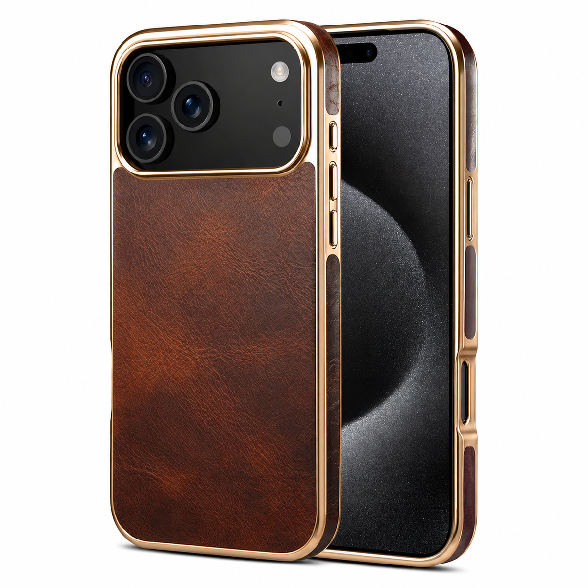 Premium iPhone Case Genuine Cowhide Leather Protective Cover Plated Edge Anti Scratch Non Slip Slim Lightweight Heat Resistant Soft Grip Full Coverage