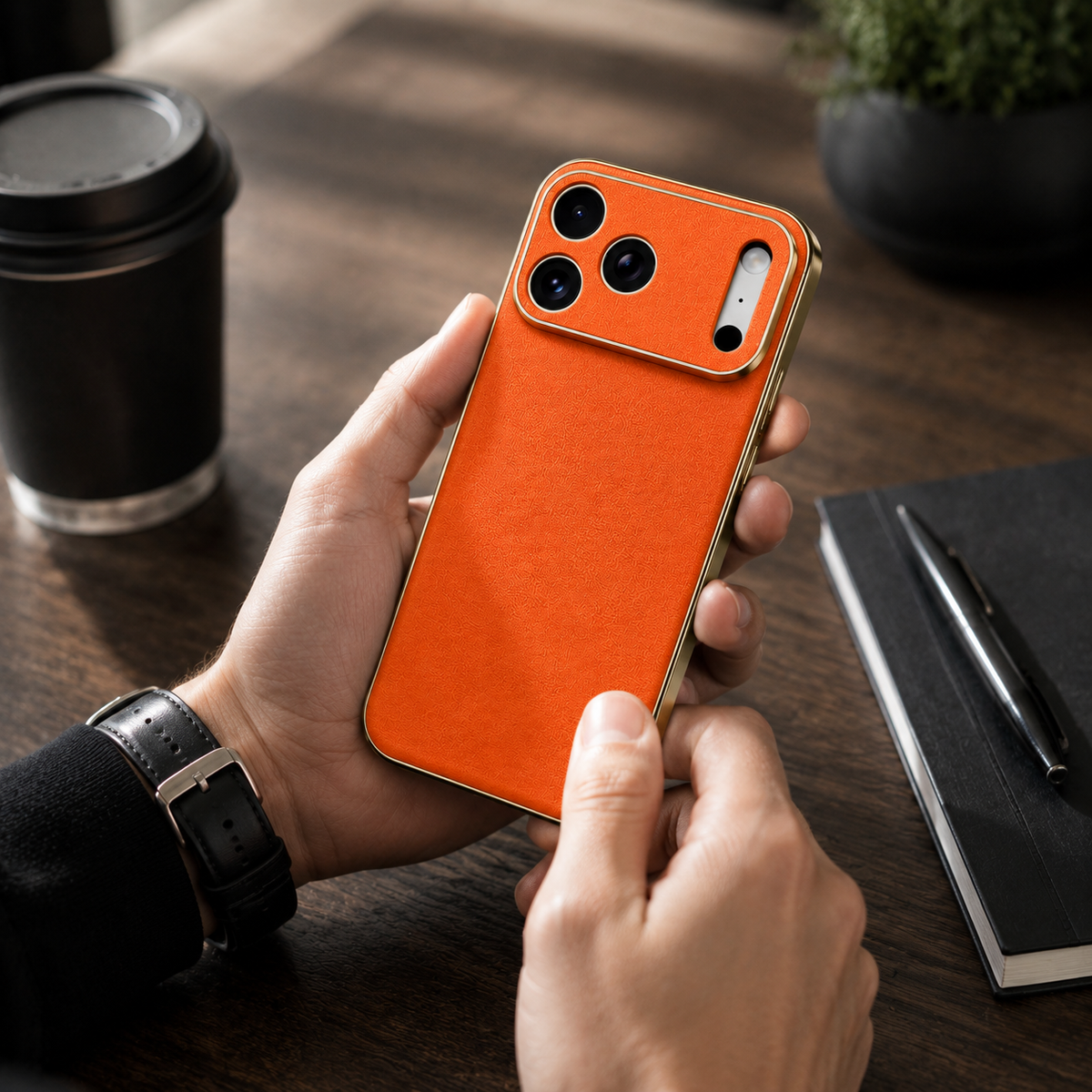 Premium iPhone Case Genuine Cowhide Leather Protective Cover Shockproof Frame Full Camera Lens Protection Anti Slip Matte Finish Slim Design