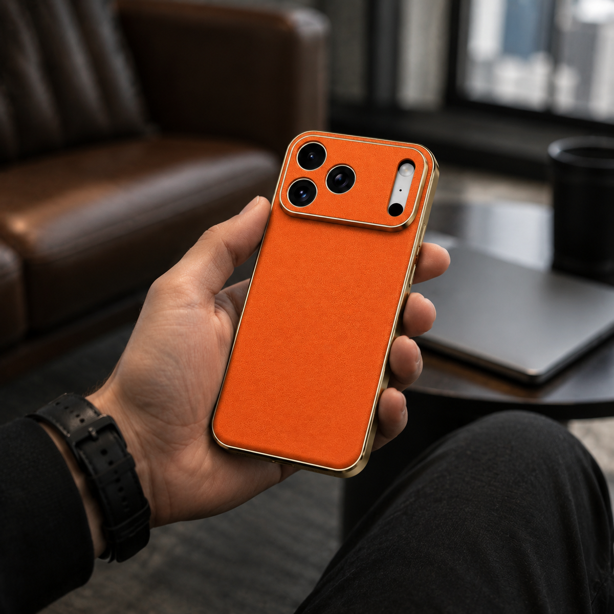 Premium iPhone Case Genuine Cowhide Leather Protective Cover Shockproof Frame Full Camera Lens Protection Anti Slip Matte Finish Slim Design