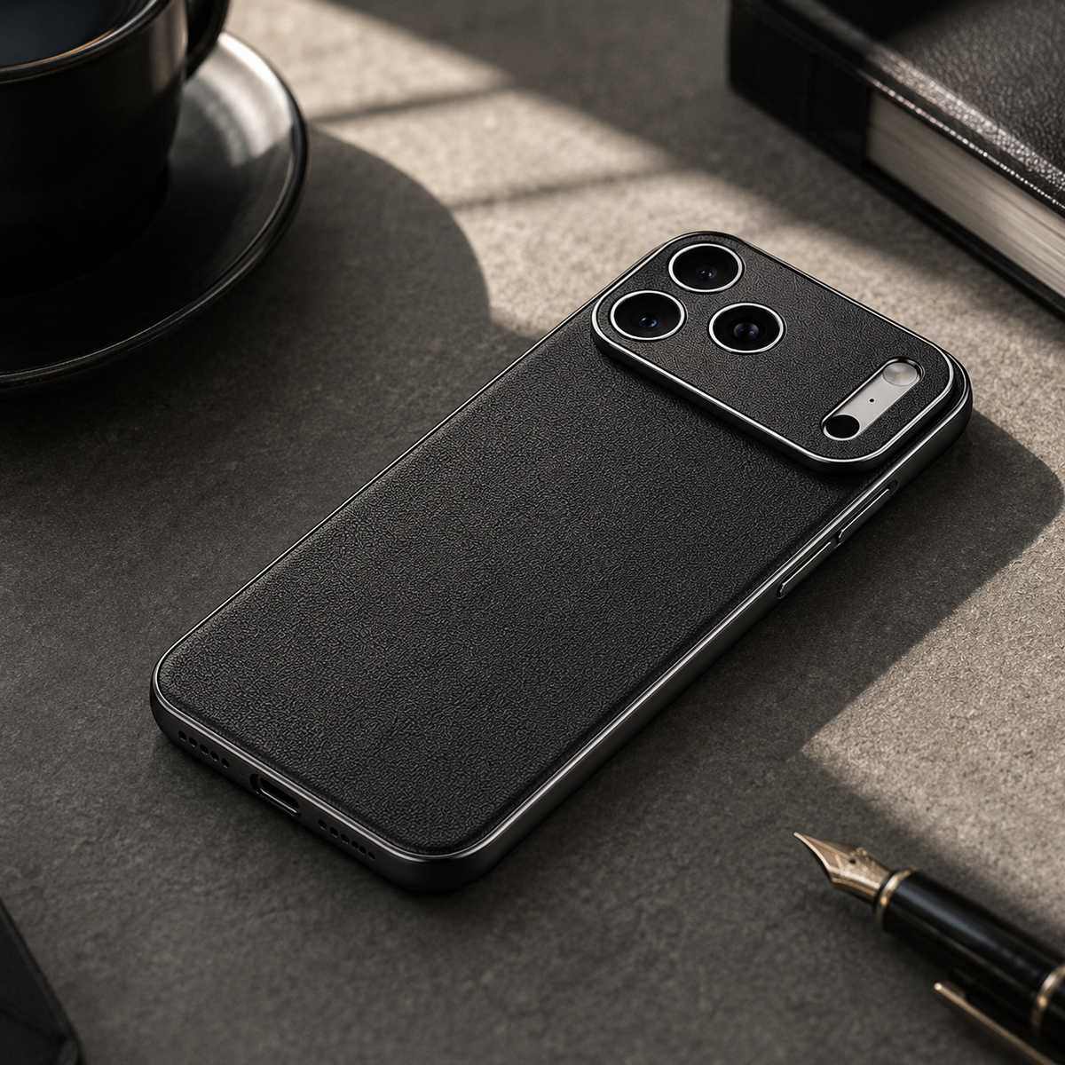 Premium iPhone Case Genuine Cowhide Leather Protective Cover Shockproof Frame Full Camera Lens Protection Anti Slip Matte Finish Slim Design