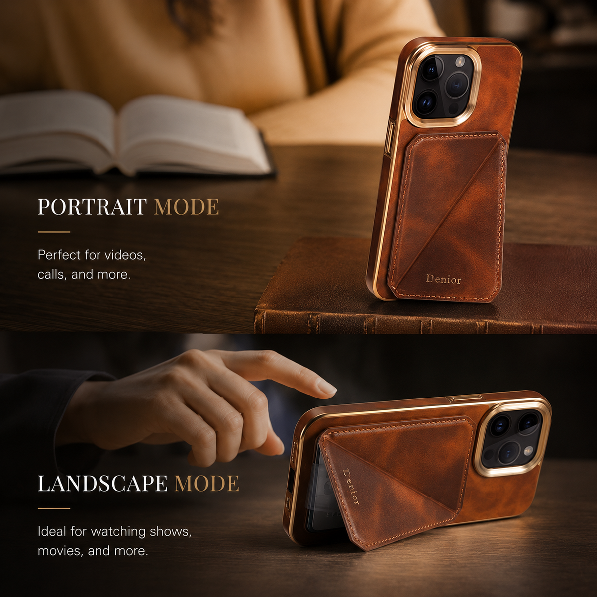 Premium iPhone Case Genuine Cowhide Leather Wallet Cover Magnetic Card Holder Plating Frame Shockproof Protection Full Body Slim Elegant Design