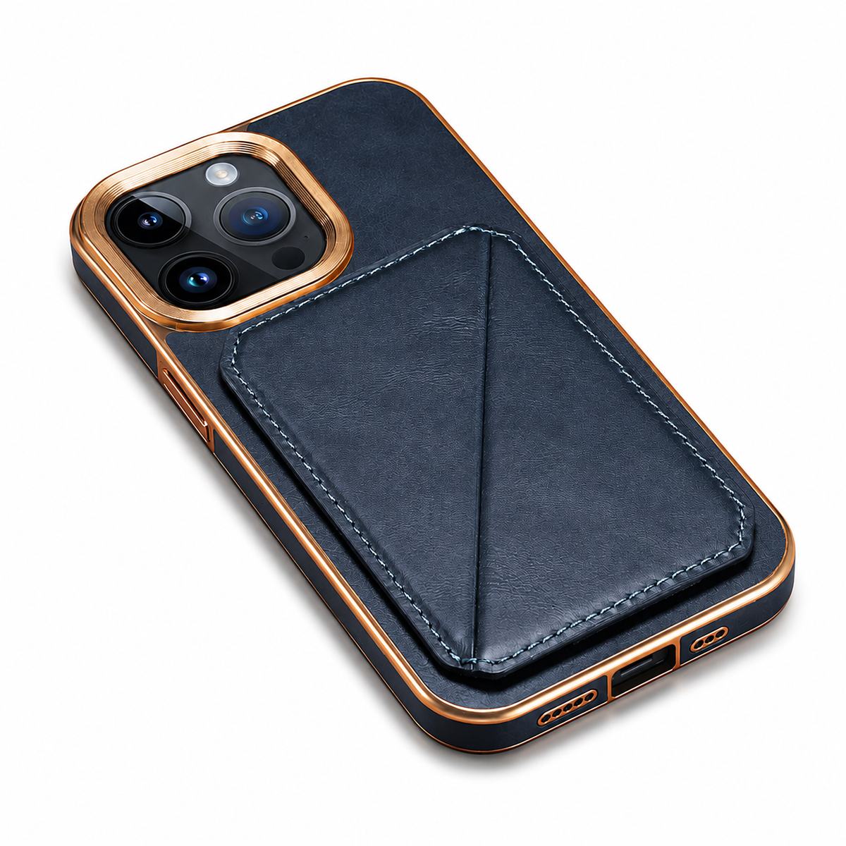 Premium iPhone Case Genuine Cowhide Leather Wallet Cover Magnetic Card Holder Plating Frame Shockproof Protection Full Body Slim Elegant Design