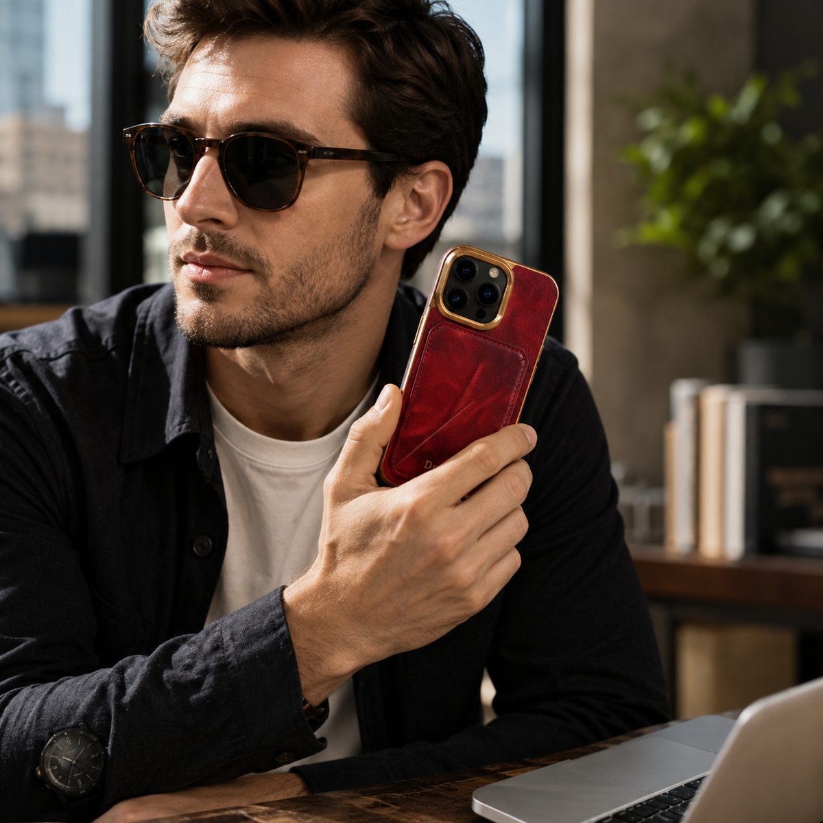 Premium iPhone Case Genuine Cowhide Leather Wallet Cover Magnetic Card Holder Plating Frame Shockproof Protection Full Body Slim Elegant Design
