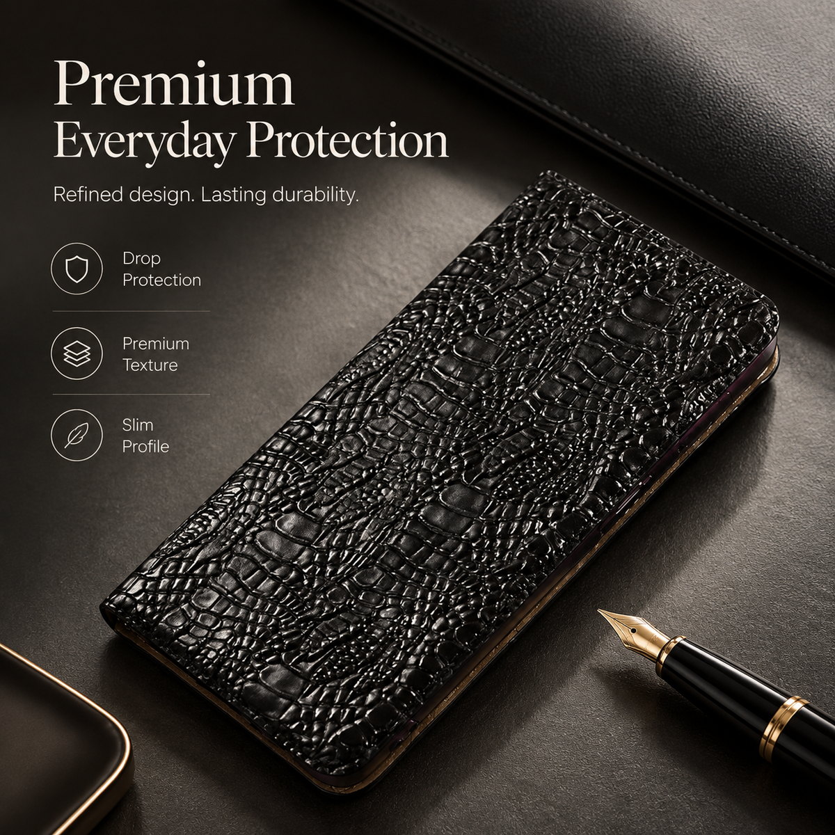 Premium iPhone Case Genuine Leather Flip Cover Crocodile Texture Wallet Card Holder Full Protection Anti Slip Shockproof Protective Case Secure Grip