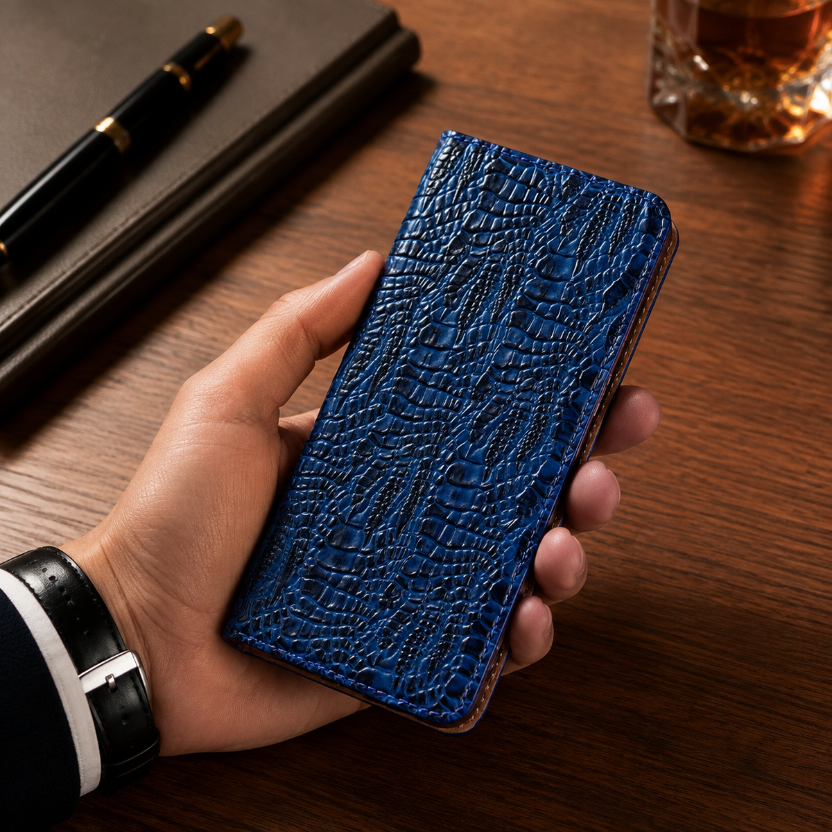 Premium iPhone Case Genuine Leather Flip Cover Crocodile Texture Wallet Card Holder Full Protection Anti Slip Shockproof Protective Case Secure Grip