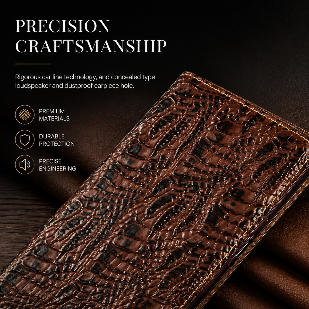 Premium iPhone Case Genuine Leather Flip Cover Crocodile Texture Wallet Card Holder Full Protection Anti Slip Shockproof Protective Case Secure Grip