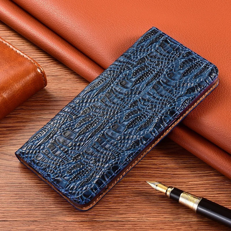 Premium iPhone Case Genuine Leather Flip Cover Crocodile Texture Wallet Card Holder Full Protection Anti Slip Shockproof Protective Case Secure Grip
