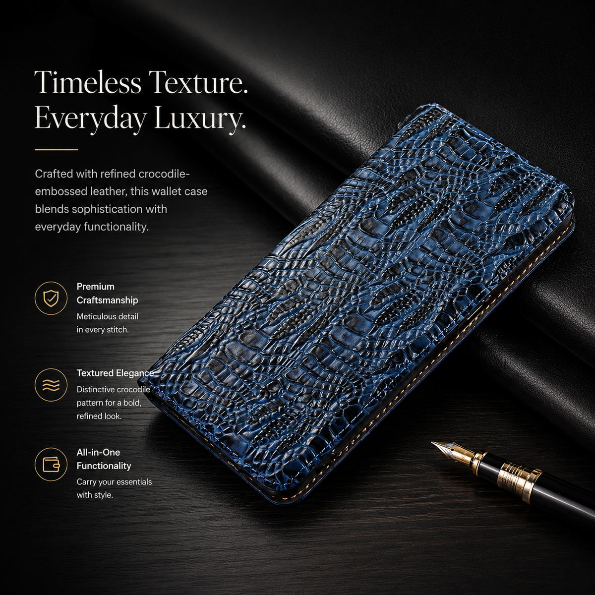 Premium iPhone Case Genuine Leather Flip Cover Crocodile Texture Wallet Card Holder Full Protection Anti Slip Shockproof Protective Case Secure Grip