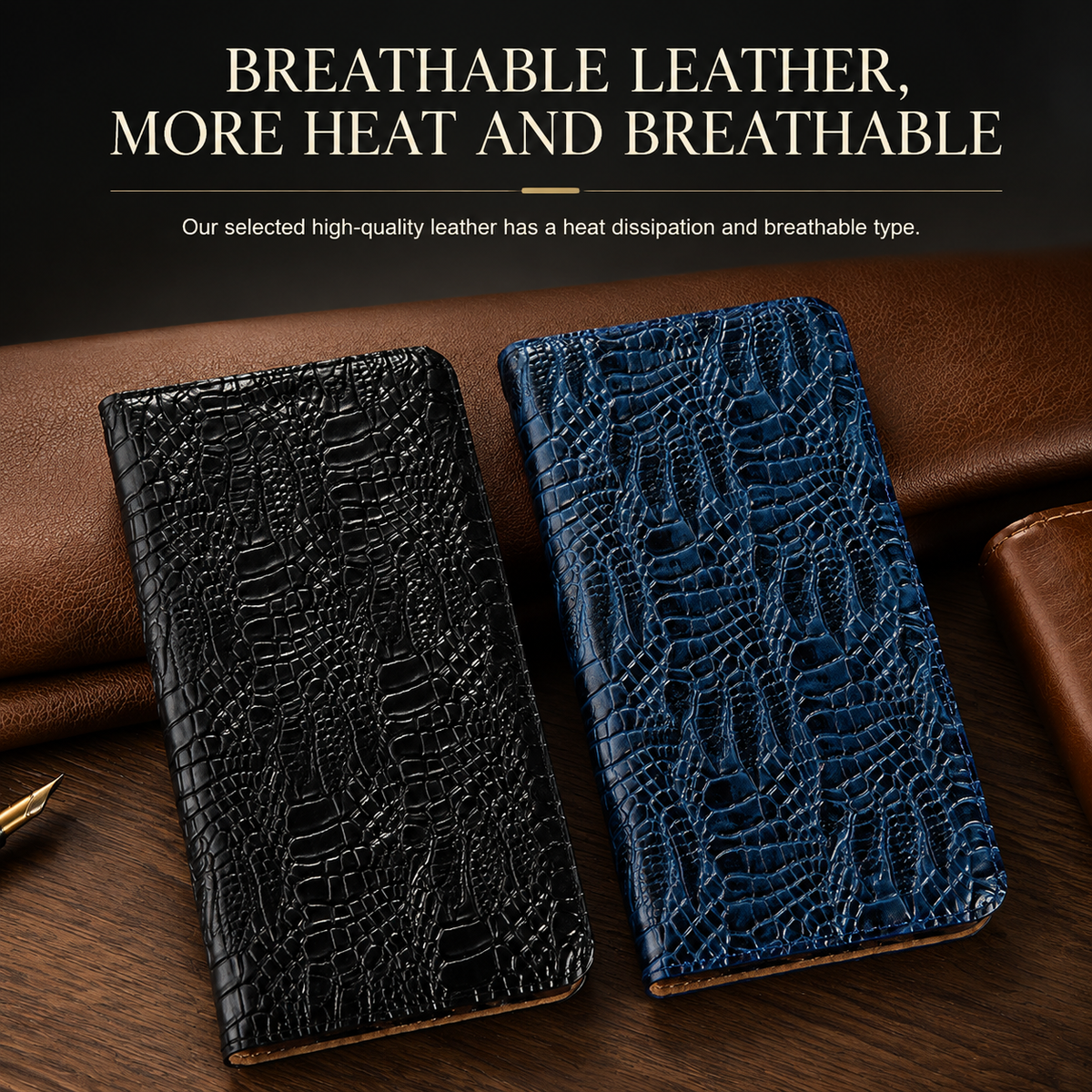 Premium iPhone Case Genuine Leather Flip Cover Crocodile Texture Wallet Card Holder Full Protection Anti Slip Shockproof Protective Case Secure Grip