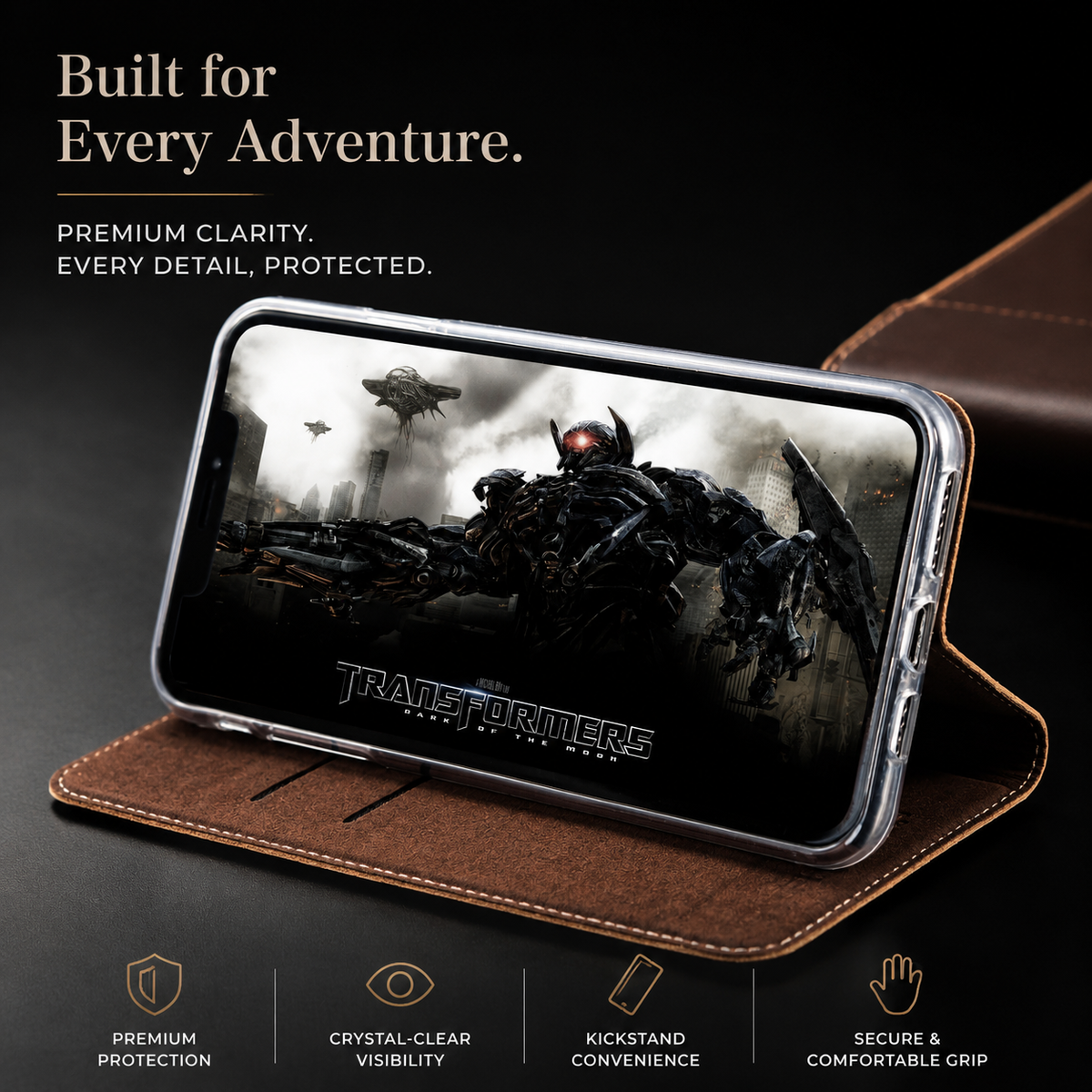 Premium iPhone Case Genuine Leather Flip Wallet Cover Card Slots Magnetic Closure Shockproof Full Protection Slim Elegant Kickstand Design