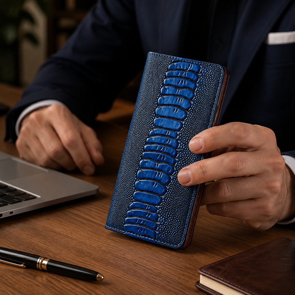 Premium iPhone Case Genuine Leather Flip Wallet Cover Card Slots Magnetic Closure Shockproof Full Protection Slim Elegant Kickstand Design