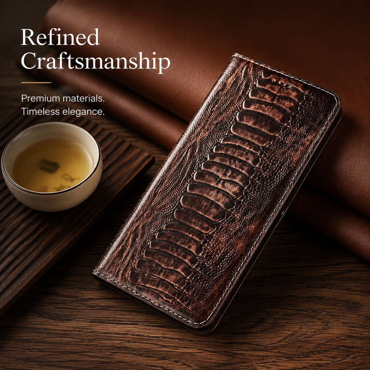 Premium iPhone Case Genuine Leather Flip Wallet Cover Card Slots Magnetic Closure Shockproof Full Protection Slim Elegant Kickstand Design