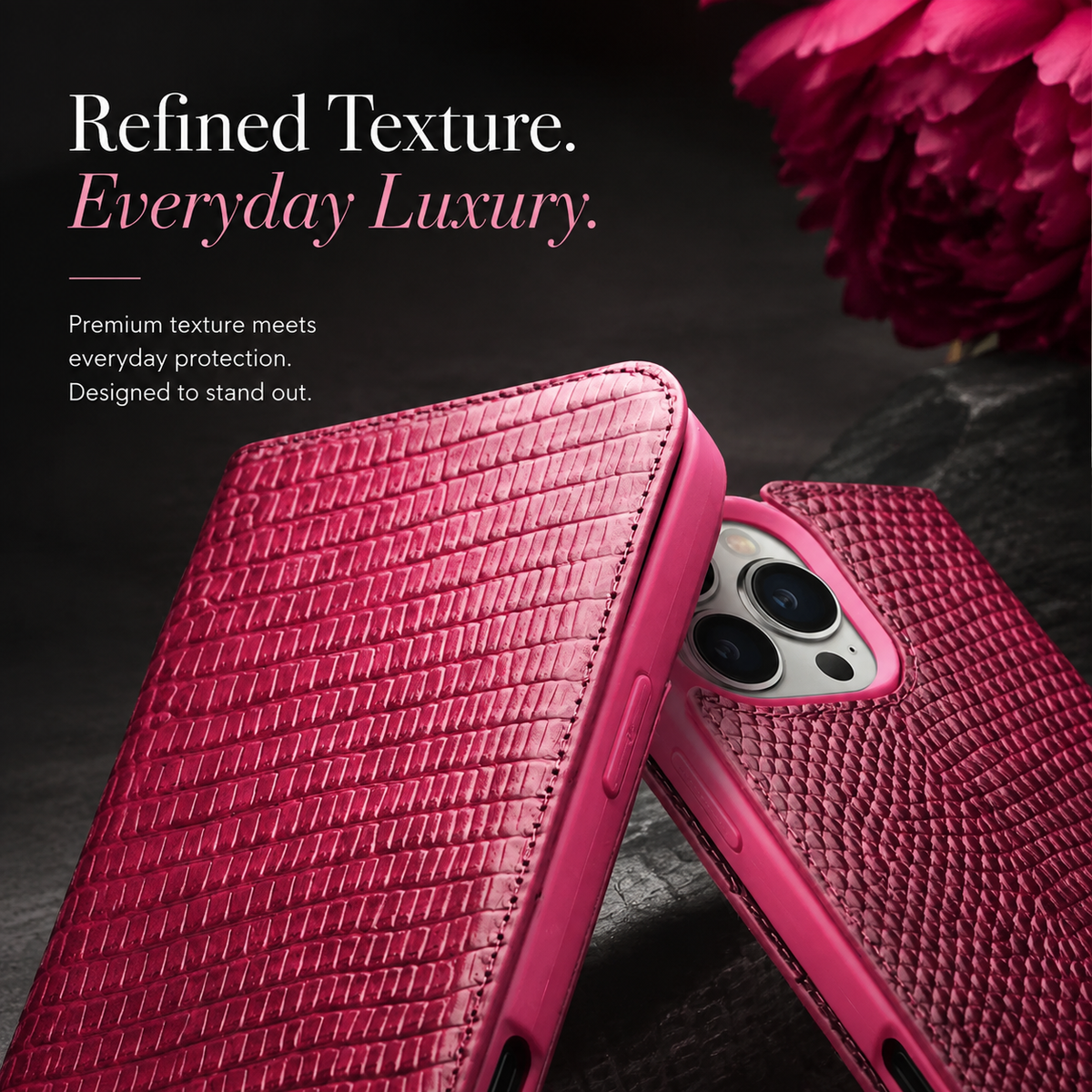 Premium iPhone Case Genuine Leather Flip Wallet Magnetic Closure Kickstand Card Holder Full Coverage Shockproof Non Slip Lizard Texture Protective Cover