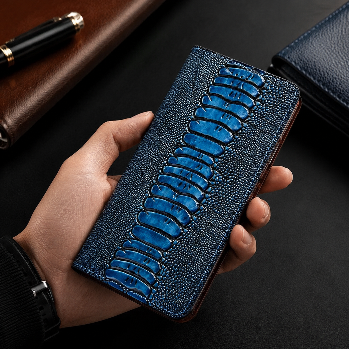 Premium iPhone Case Genuine Leather Wallet Card Holder Magnetic Closure Kickstand Shockproof Protective Cover Anti Scratch Non Slip Full Coverage