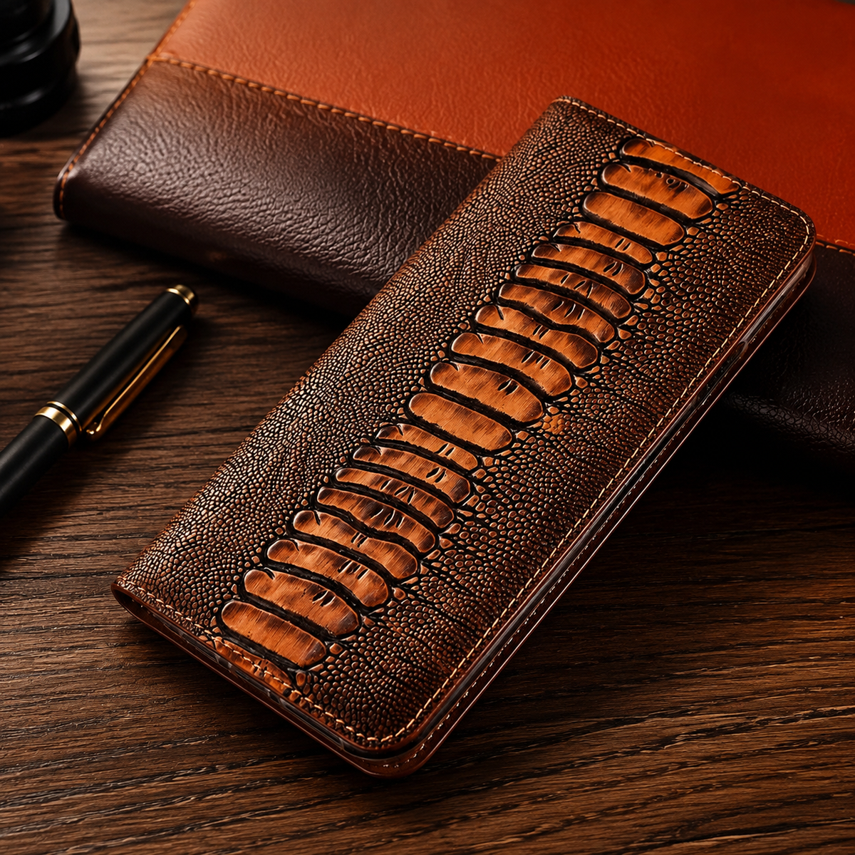 Premium iPhone Case Genuine Leather Wallet Card Holder Magnetic Closure Kickstand Shockproof Protective Cover Anti Scratch Non Slip Full Coverage