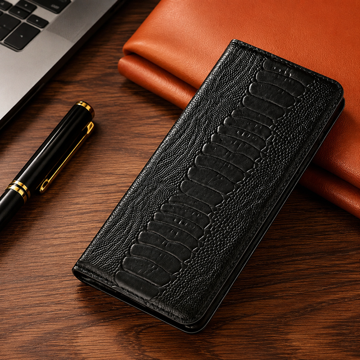 Premium iPhone Case Genuine Leather Wallet Card Holder Magnetic Closure Kickstand Shockproof Protective Cover Anti Scratch Non Slip Full Coverage