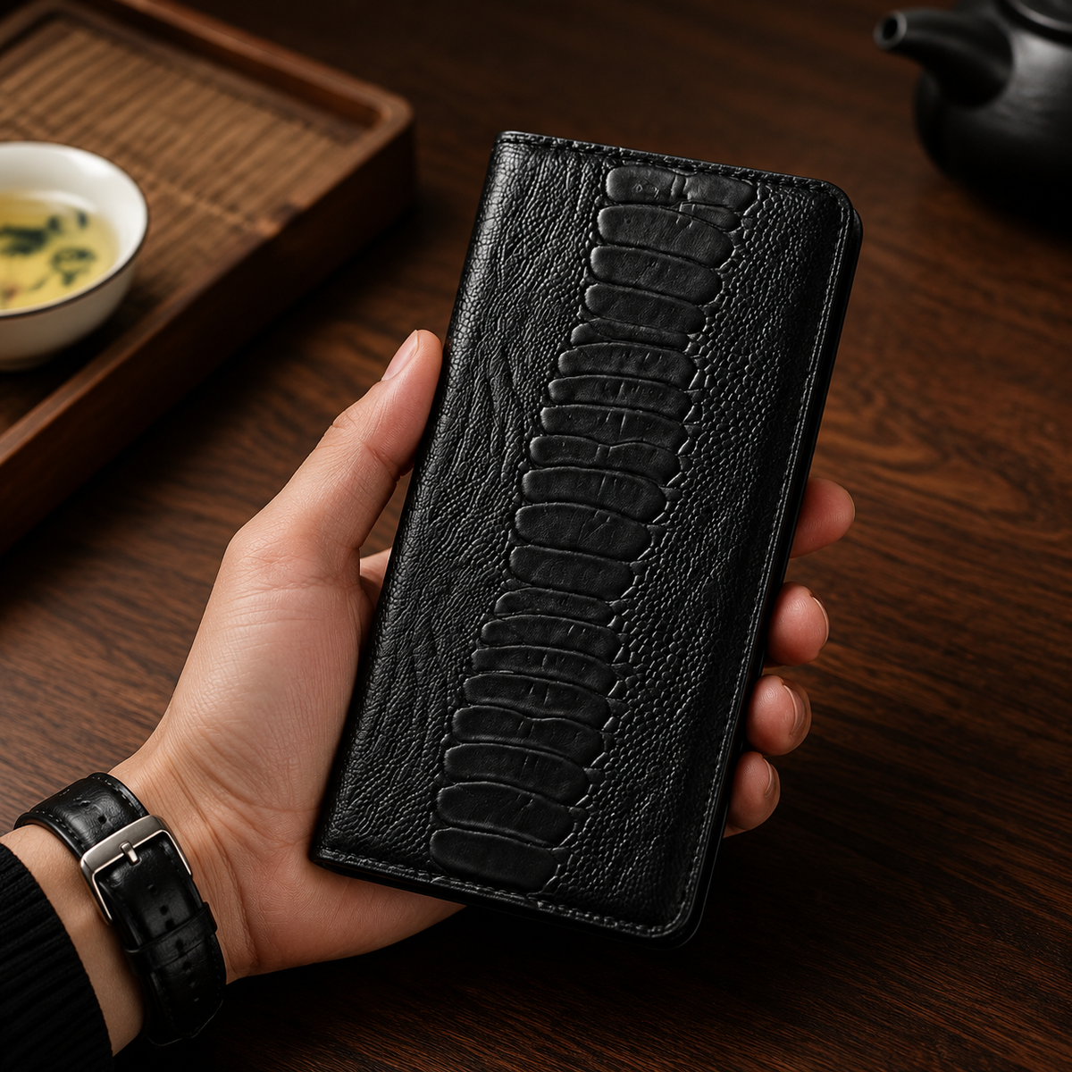Premium iPhone Case Genuine Leather Wallet Card Holder Magnetic Closure Kickstand Shockproof Protective Cover Anti Scratch Non Slip Full Coverage