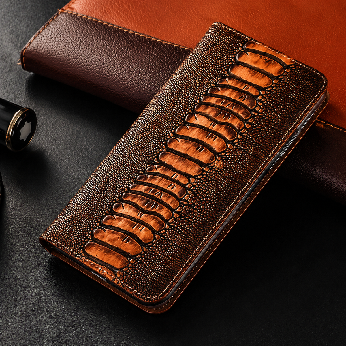 Premium iPhone Case Genuine Leather Wallet Card Holder Magnetic Closure Kickstand Shockproof Protective Cover Anti Scratch Non Slip Full Coverage